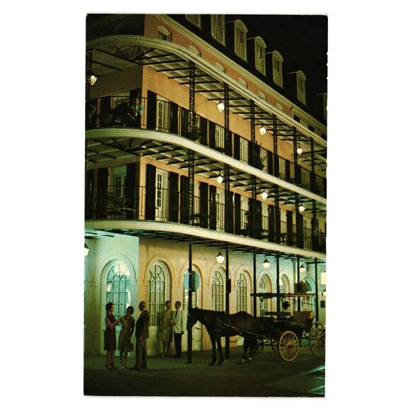 Lace Balconies At Night Postcard Vieux Carre New Orleans French Quarter Vintage - Picture 1 of 2